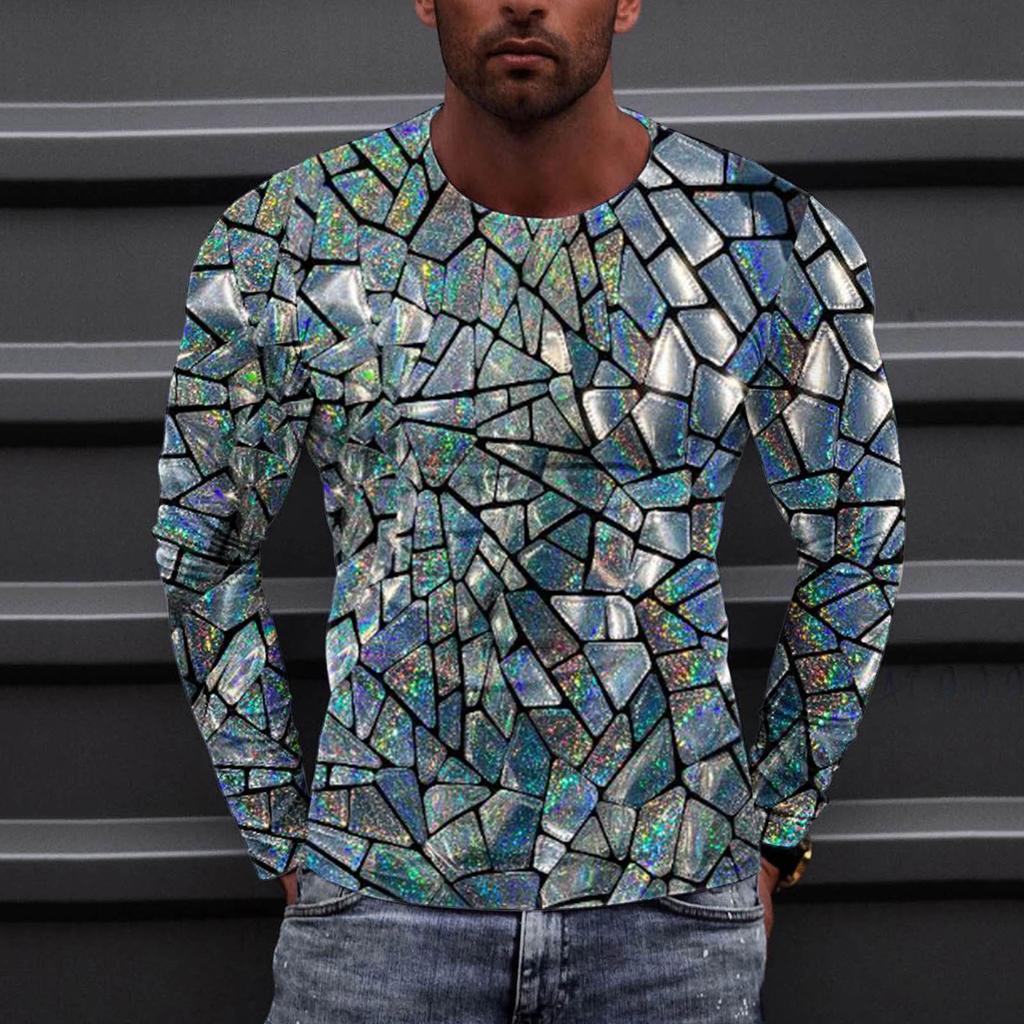 Муж. Футболка Круглый вырез Одежда Одежда На открытом воздухе Длинный рукав С принтом Модельер Винтаж