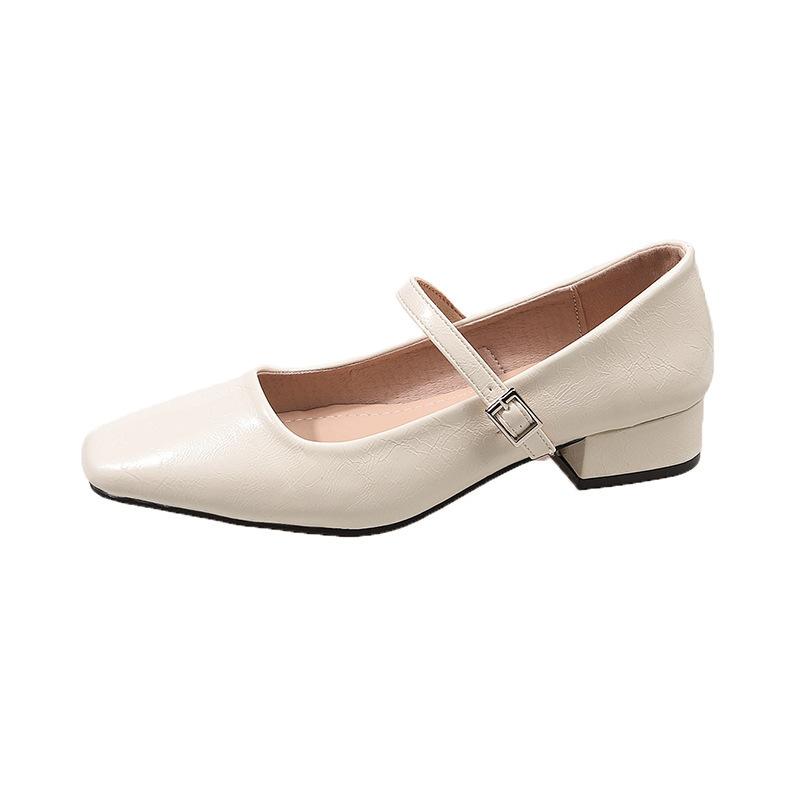 Туфли Мэри Джейн Женские Весна 2025 Новые Заклинание Серебро Квадратный Носок Толстый Каблук Легкий Вырез Одинарные Туфли Универсальные Высокие Каблуки Женские