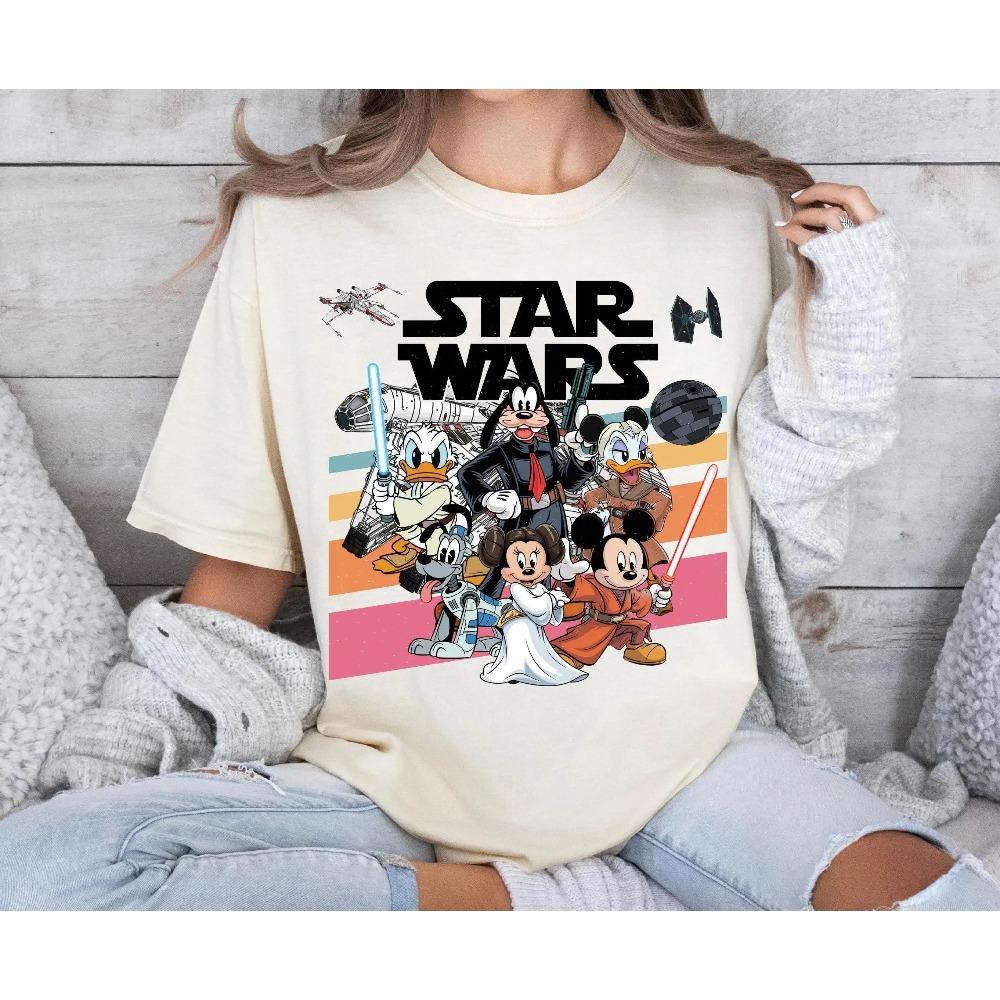 Летняя ретро футболка Disney Микки и друзья Звездные войны May The 4th Be with You Футболка Disney 100% Чистый хлопок Печатная футболка