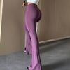 Women Flared Pants Elastic High Waist Solid Color Long Pants