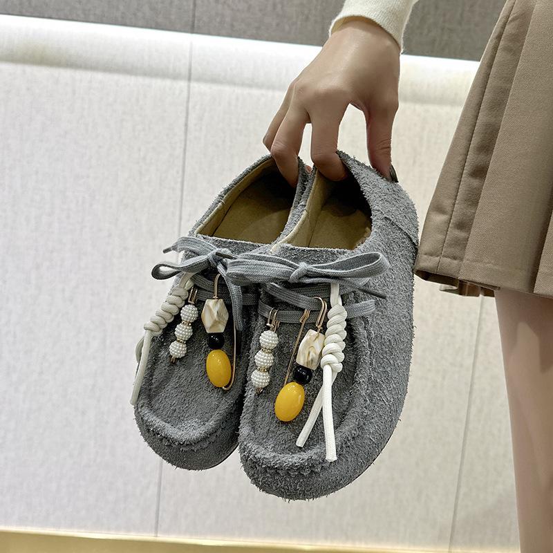 Women's Cow Genuine Leather Thick Bottom Derby Shoes Retro Loafers Round Toe Flat Heel Summer Casual Solid Color Adult Footwear