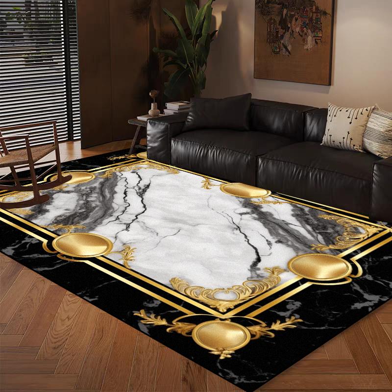 Home Decoration Modern Luxury Large Living Room Antiskid Carpet Soft Bedroom Cloakroom Mats Easy Cleaning Lounge Rug Black Gold