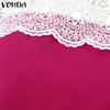 VONDA Летнее женское мини-платье прямого кроя с круглым вырезом, длинным рукавом и кружевной вставкой