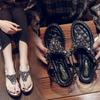 Большие размеры бохо клип носок сандалии женские летние плоские со стразами женские пляжные сандалии