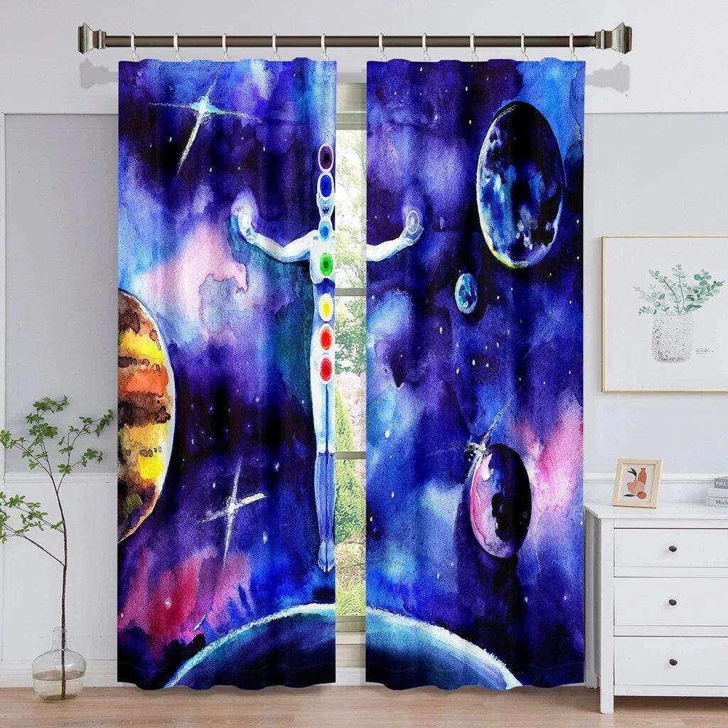 3D Современная Голубая Планета Ночное Небо Галактическая Звезда Пришельцы Ребенок 2 Шт. Бесплатная Доставка Затенение Занавески Для Гостиной Спальни