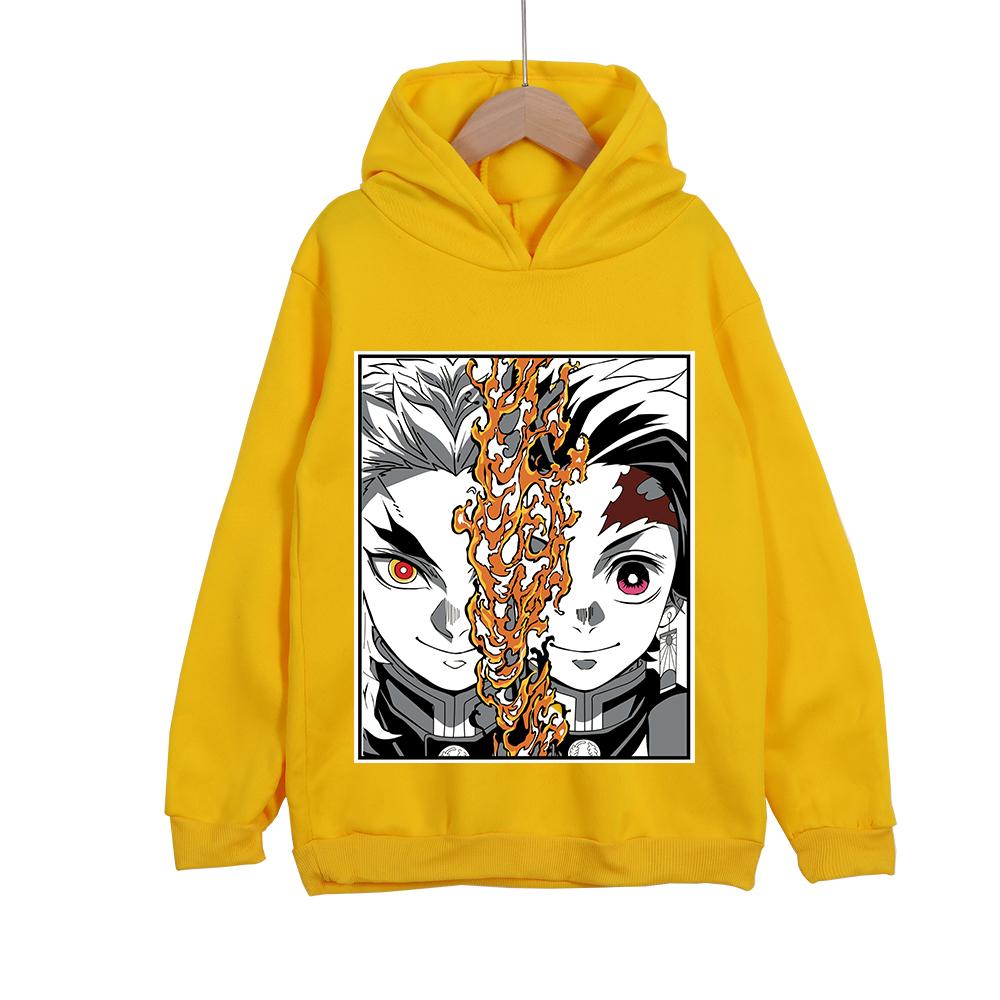 Kids Anime Hoodie Demon Slayer Rengoku x Tanjiro Print Polyester Sweatshirt Unisex Boys Girls Clothing 100-160cm