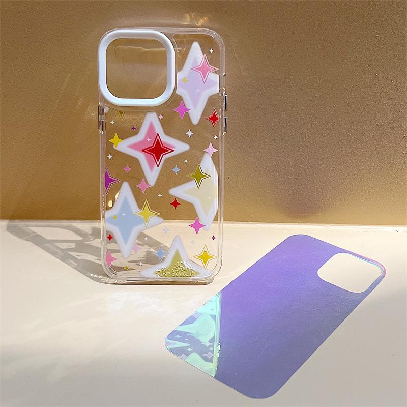 Zhitai Niche iPhone Case: Three-in-One Acrylic for Apple iPhone 12/13 with Glare Film and Chain, Compatible with iPhone 14/15 Pro.