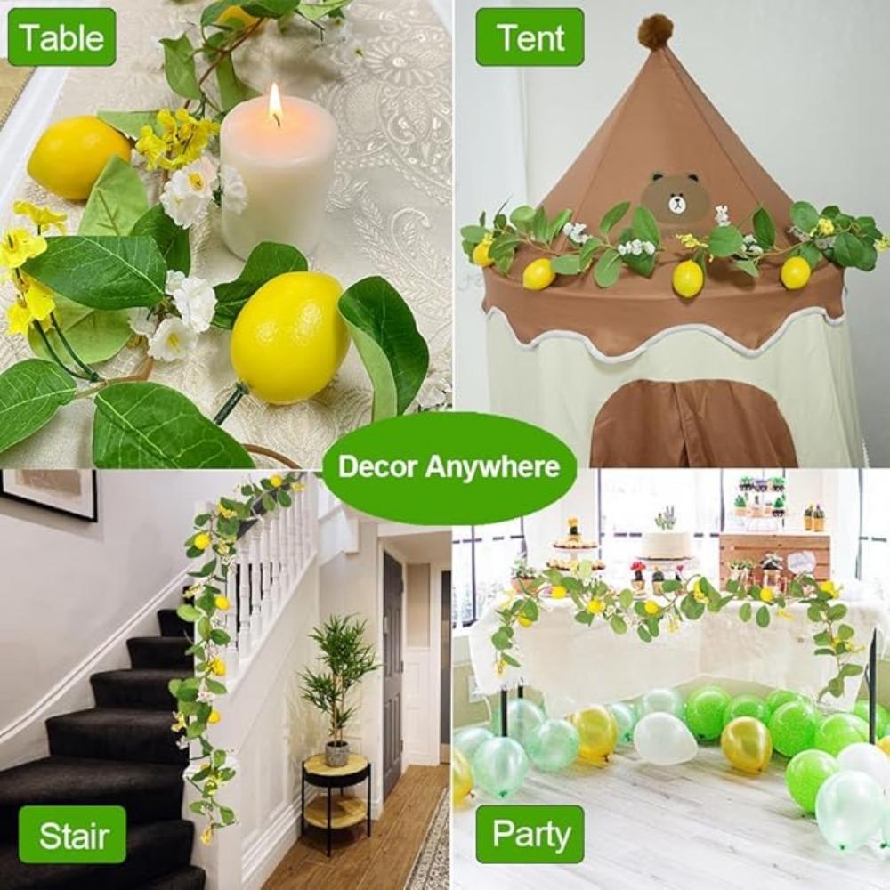 2 шт. гирлянды из искусственных виноградных лоз с лимонами, весенние и летние зеленые гирлянды с густыми цветами для украшения стола на дверь, стену, свадебную вечеринку