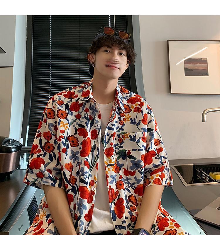 Мужская рубашка с коротким рукавом в гавайском цветочном стиле — модная, легкая, высококачественный дизайн в гонконгском стиле