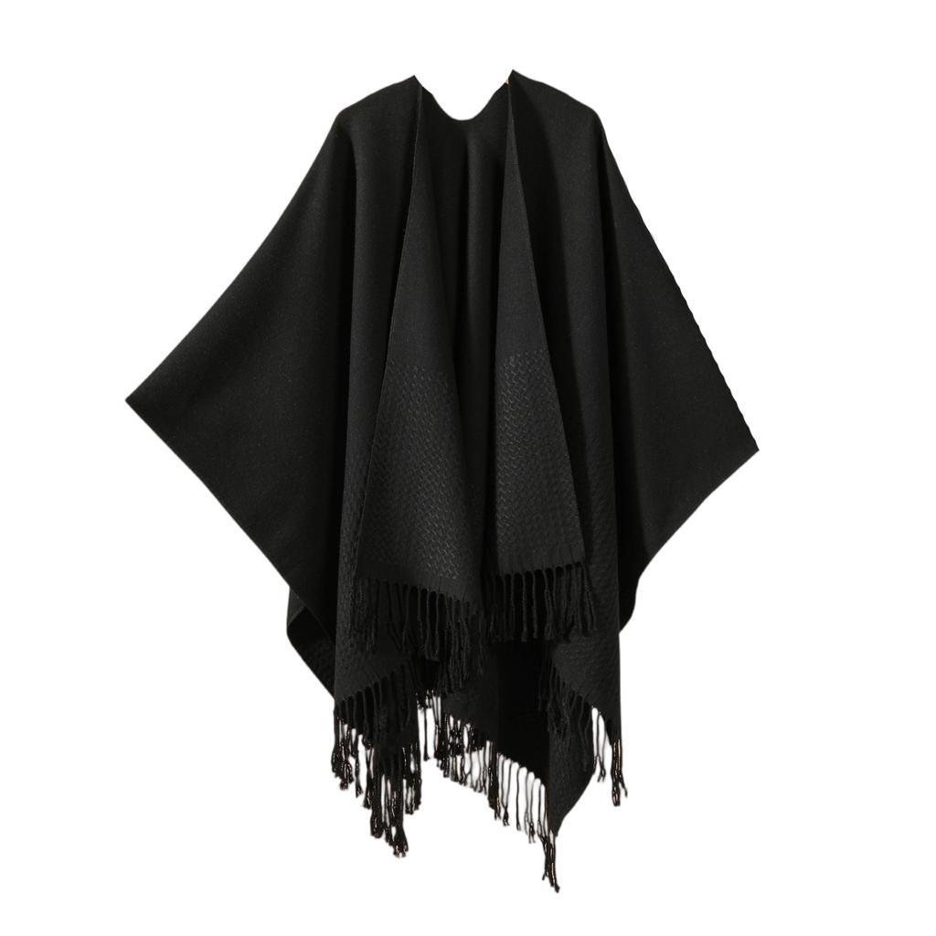 Ladies' Fashionable Single-color Fringed Slit Shawl, Double-sided Three-dimensional Wavy Warm Imitation Cashmere Scarf, Cloak Cardigan