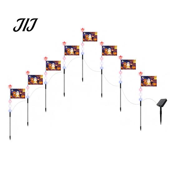 Solar Powered Yard Decorations with Starlight Strings Halloween Garden Stake Light, Pumpkin Ghost Cartoon Sign Outdoor Lights LED Fairy Lights,
