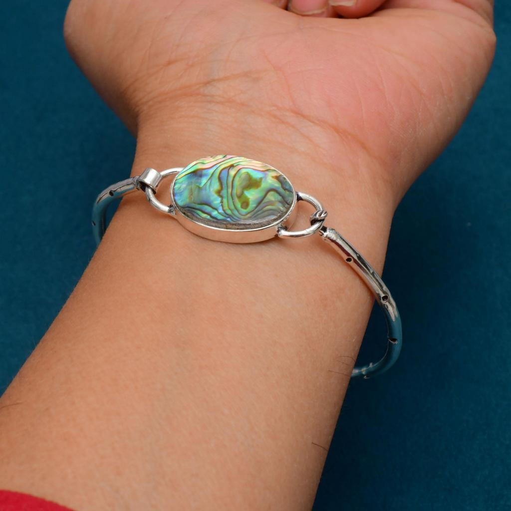 Abalone Shell Gemstone : 925 Sterling Silver Handmade Gemstone Bracelet Jewelry