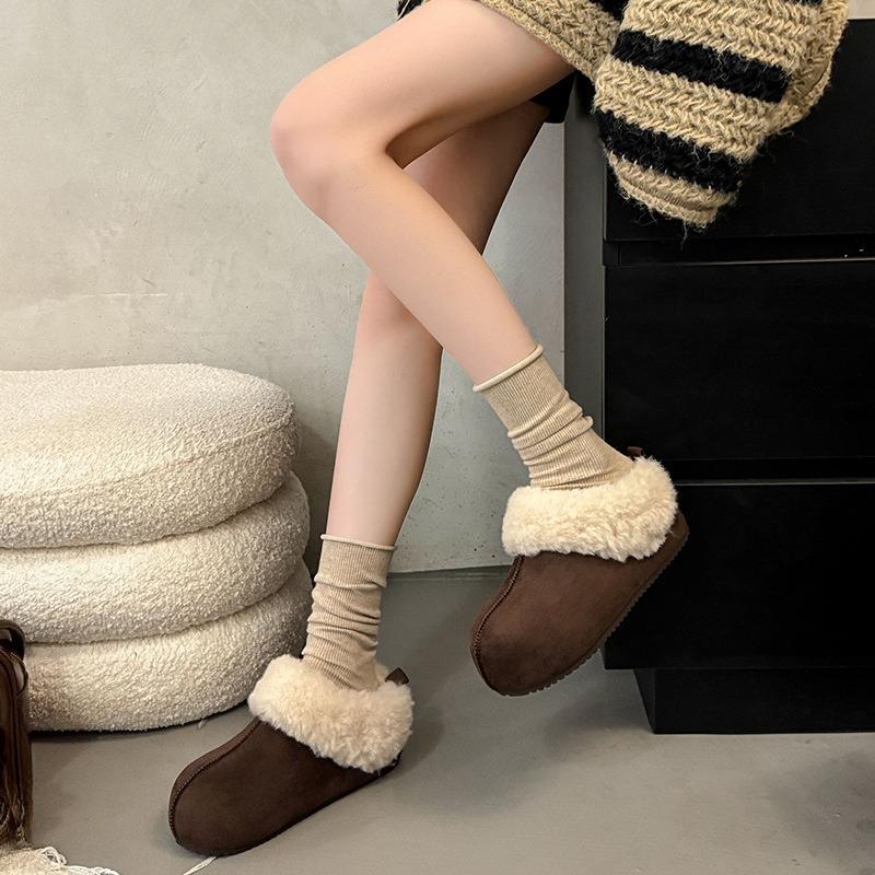 Ретро шлепанцы на высокой платформе для женщин, новые флисовые и теплые туфли-одношаги