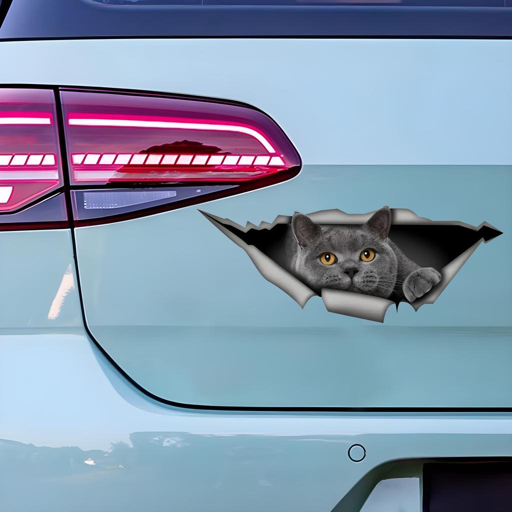 British Shorthair Cat 3D Break the Wall Car Sticker, Waterproof Vinyl Material Accessories, Interesting Creativity For Cars, Trucks, Motorcycles