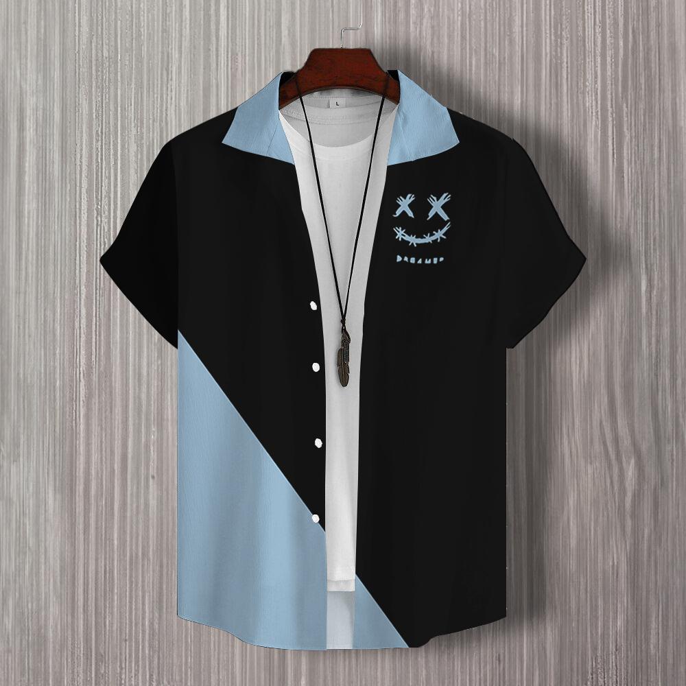 Простая мужская рубашка с принтом в стиле пэчворк в 3D, гавайские рубашки для мужчин, повседневная мужская одежда, свободная рубашка большого размера с коротким рукавом высокого качества