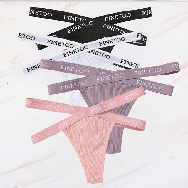 FINETOO 4PCS/Lot Sexy Cross Strap Cotton G-String Women's Panties FINETOO Letter High Waisted Fashion Thongs Panty Lingerie M-XL
