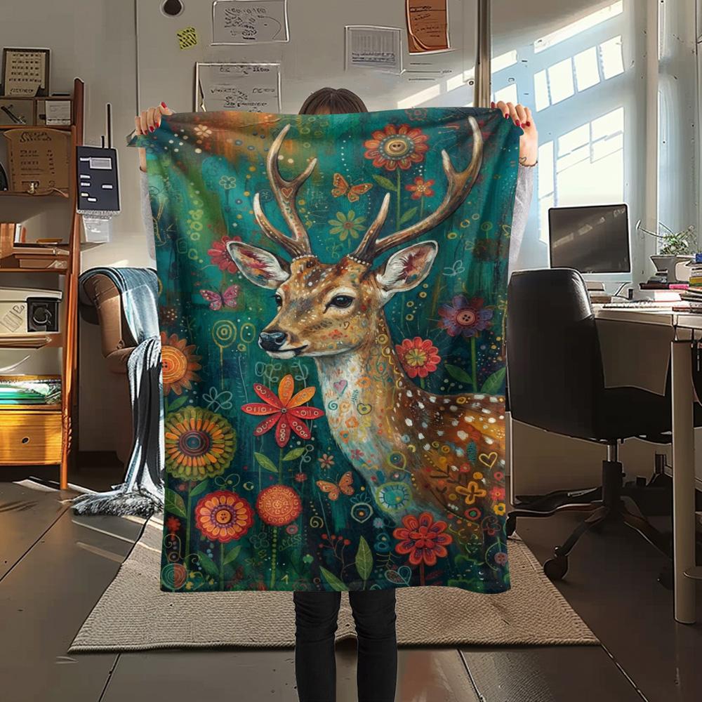1PC Bohemian Animal Art Print FlAannel Blanket, High quality Comfortable for All Seasons, Home Decor, Warmth and Comfort