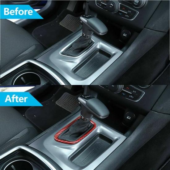 Central Gear Shifter Frame Trim Cover Bezel for Dodge Charger 2015-23 Red Carbon
