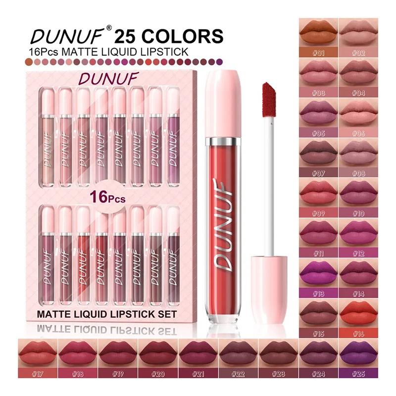 Set Of 16 Dunuf Waterproof Matte Liquid Lipsticks