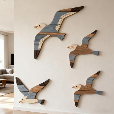 Yousheng 4 шт./набор Настенный подвес Чайка Яркий цвет пера Резьба по дереву Художественное произведение Расписанная вручную Декорация Чайка