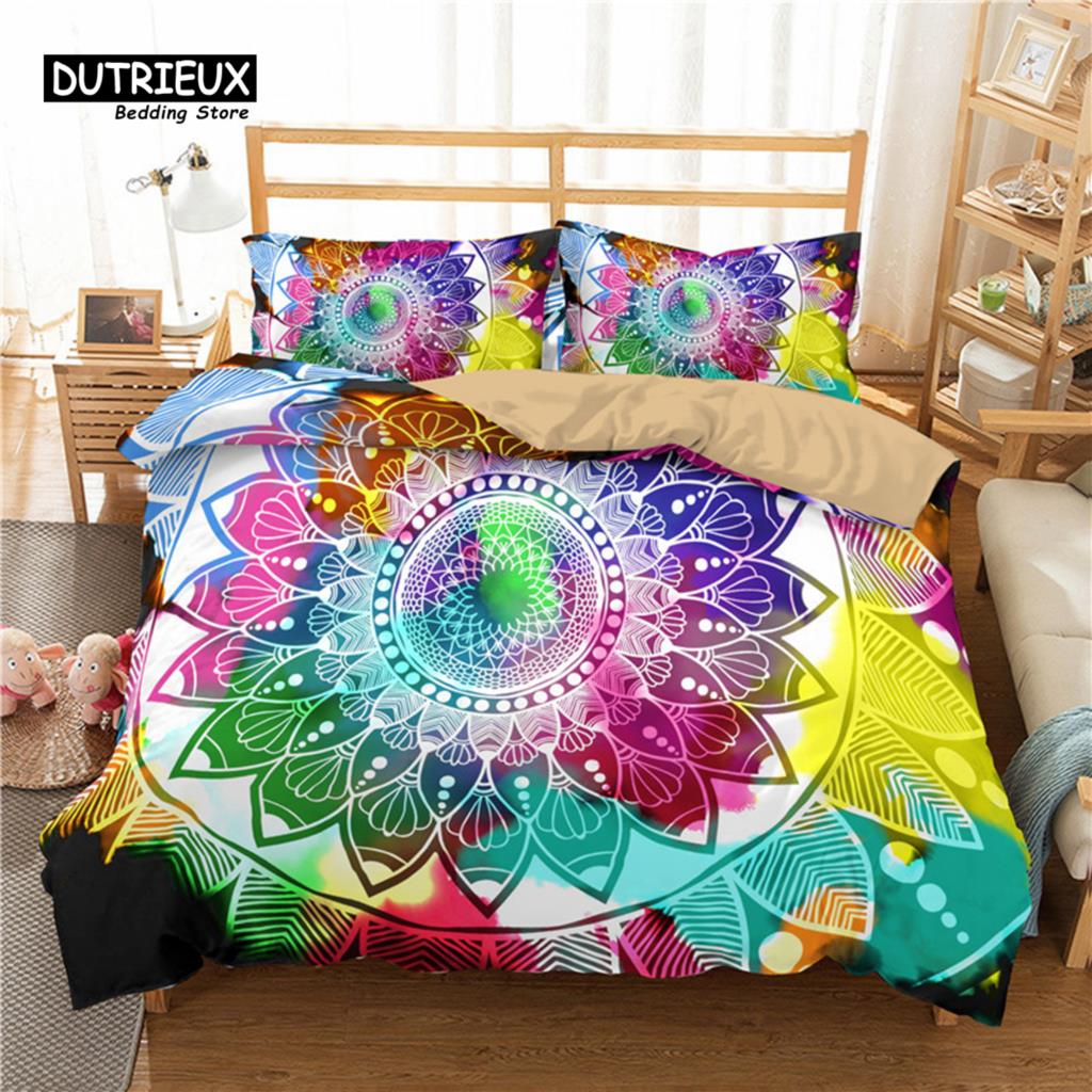 Bohemian Mandala Duvet Cover Set King Queen Size 2/3Pcs Hippie Bedding Set Polyester Indian Ethnic Floral Quilt Cover Pillowcase