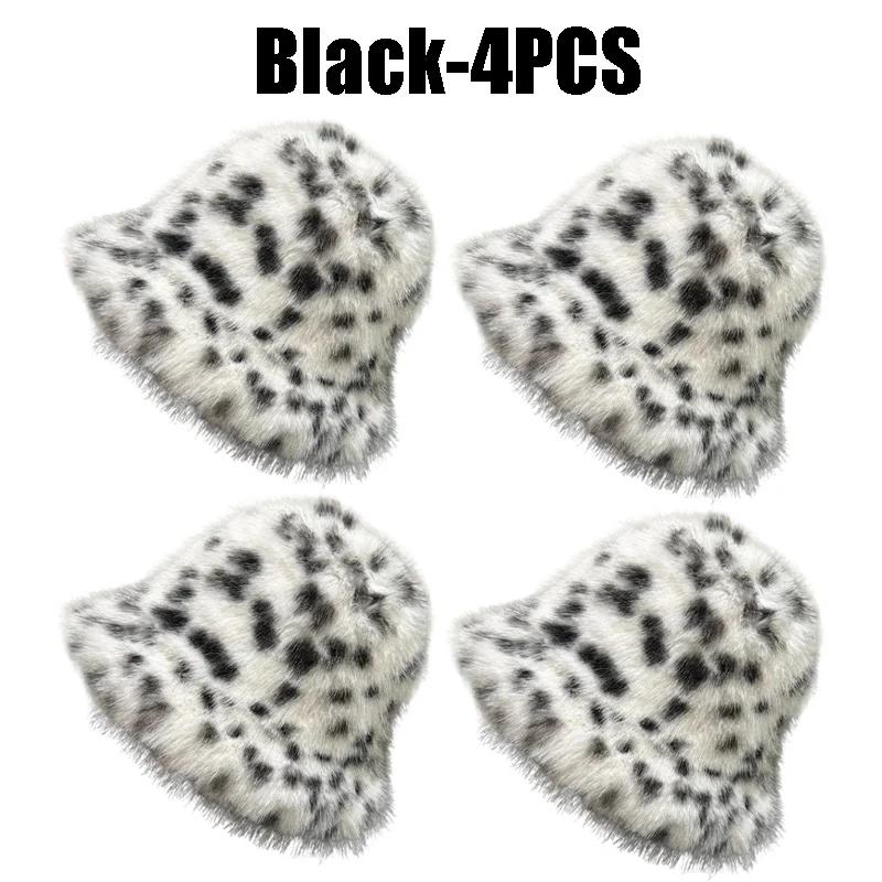 2025 Winter Puffy Faux Fur Bucket Hats Women Fashion Leopard Print Plush Sun Hats Thickened Warm Imitation Fur Panama