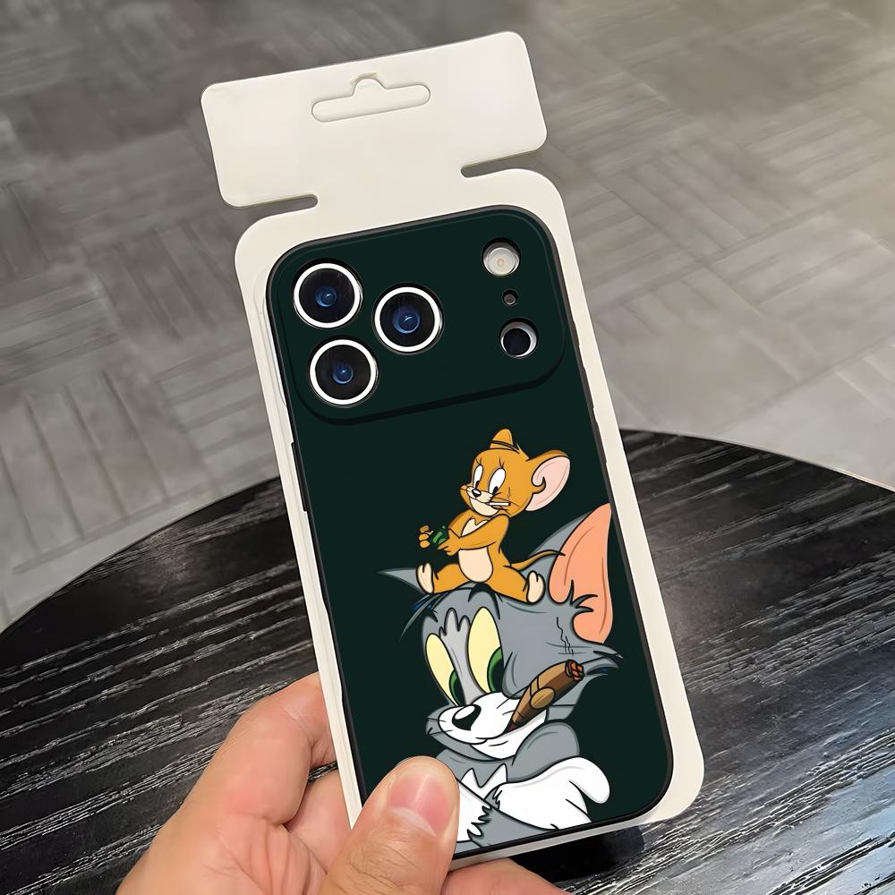 AniME-T-Том и Джерри Кавайный Чехол для Телефона Для IPhone 17 Air 16 E Pro Max 15 14 13 Mini 12 Pro 11 Max Plus Черный Мягкий Чехол