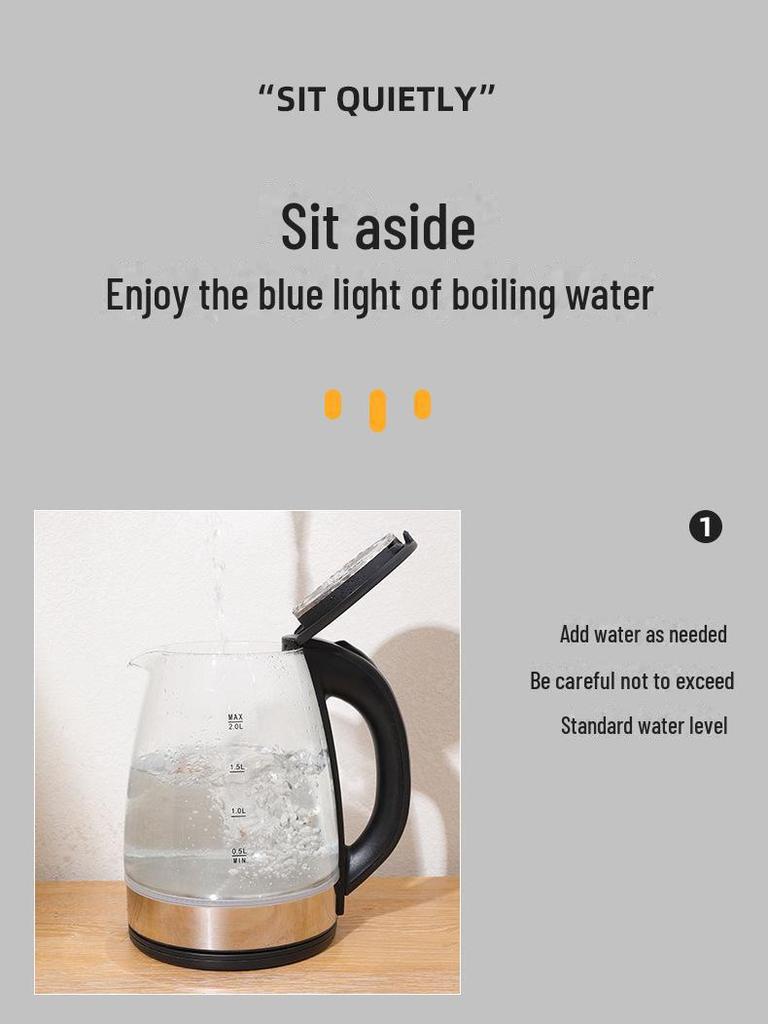 Электрический чайник с двумя напряжениями 110 В/220 В, нержавеющая сталь и стекло с синей светодиодной подсветкой
