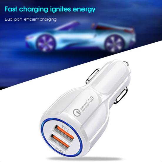USB Charger 12/24V Universal LED Indicator Dual Port Fast Charging QC3.0 Bowling Car Charger for Automobile