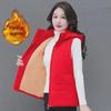 Women's Hooded Lambskin & Velvet Warm Vest - Detachable, Thick Down Cotton Jacket for Autumn & Winter, Ideal for Middle-Aged Mothers