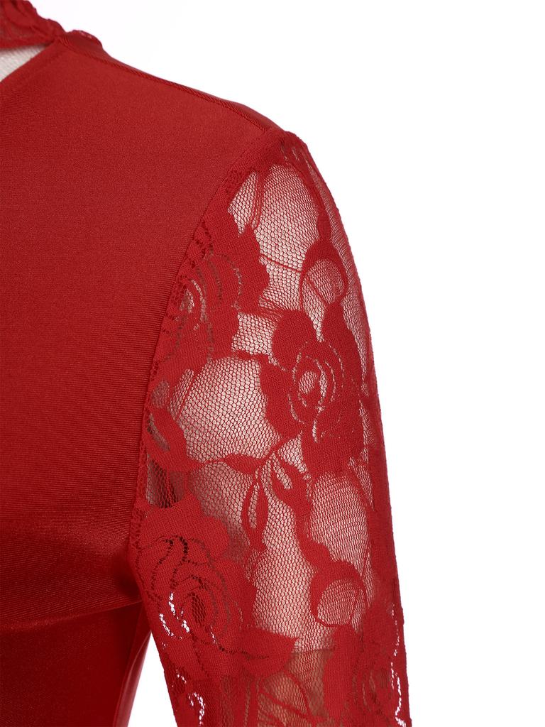 Женское танцевальное платье с длинным рукавом, кружевное лоскутное платье с вырезом на одно плечо, разрез на подоле