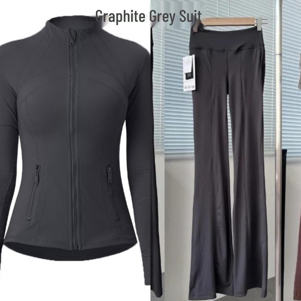 Женский быстросохнущий костюм для йоги Lulu SLEEK CITY с дышащей курткой и спортивными расклешенными брюками