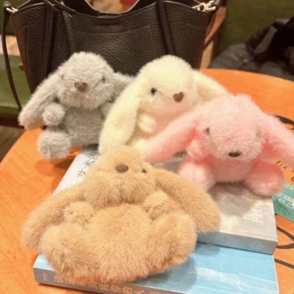 Metal Ring Rabbit Plush Pendant Bag Charms Rabbit Plush Key Ring Rabbit Fur Keychains Backpack