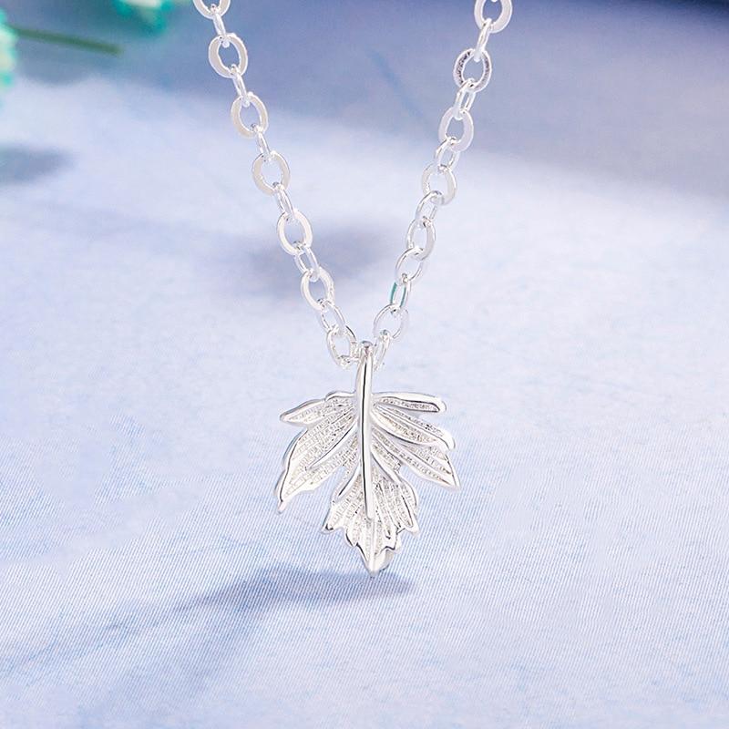 S925 Silver 45cm Mecklace Maple Leaf Pendant For Women Bohemia Leaf Necklace Chain Plant Silver 925 Necklace Naszyjnik