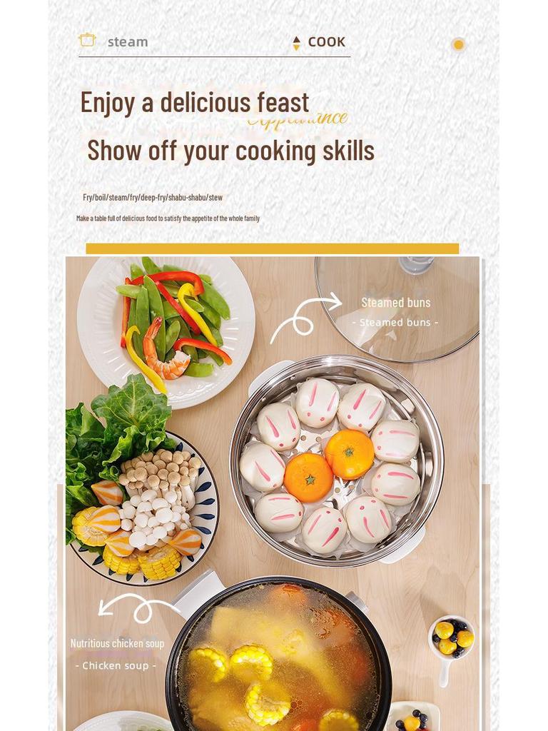 110V US Standard Multi-Function Electric Hot Pot and Frying Pan - Large Capacity, Non-Stick, Ideal for Dormitory and Household Use