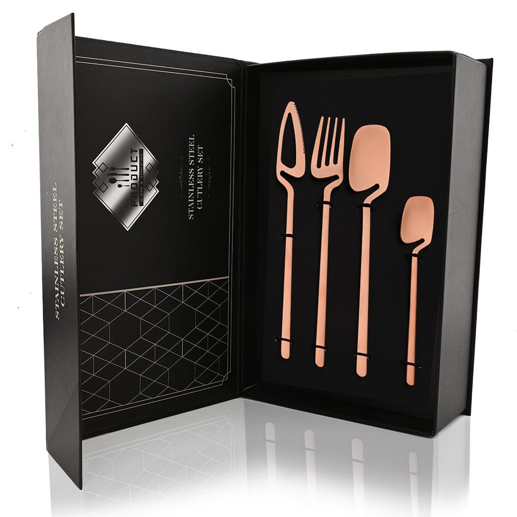Набор столовых приборов из 24 предметов черного цвета, набор столовых приборов из нержавеющей стали 18/10, вилка, нож, ложка, набор столовых приборов, подарочная коробка, можно мыть в посудомоечной машине