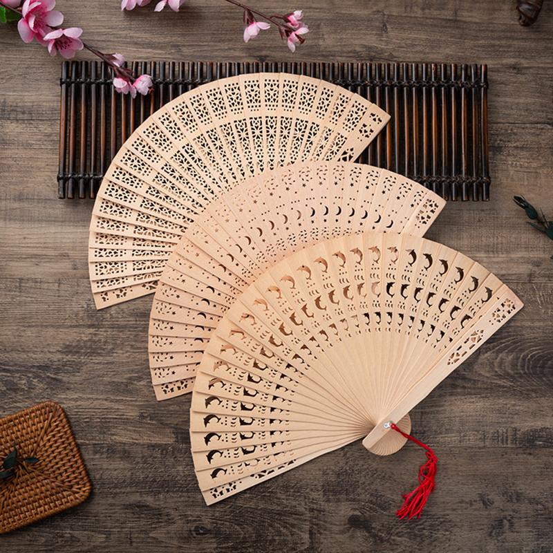 Hand Fragrant Party Carved Bamboo Folding Fan Chinese Wooden Fan Vintage Hollow