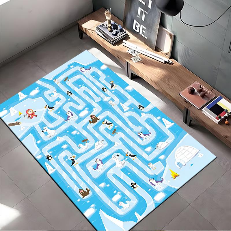 Arctic Animal Maze Design Carpet Suitable for Living Room and Bedroom Sofa Non-Slip Play Mat