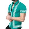 Summer European and American men's 1D printed casual short-sleeved cardigan shirt