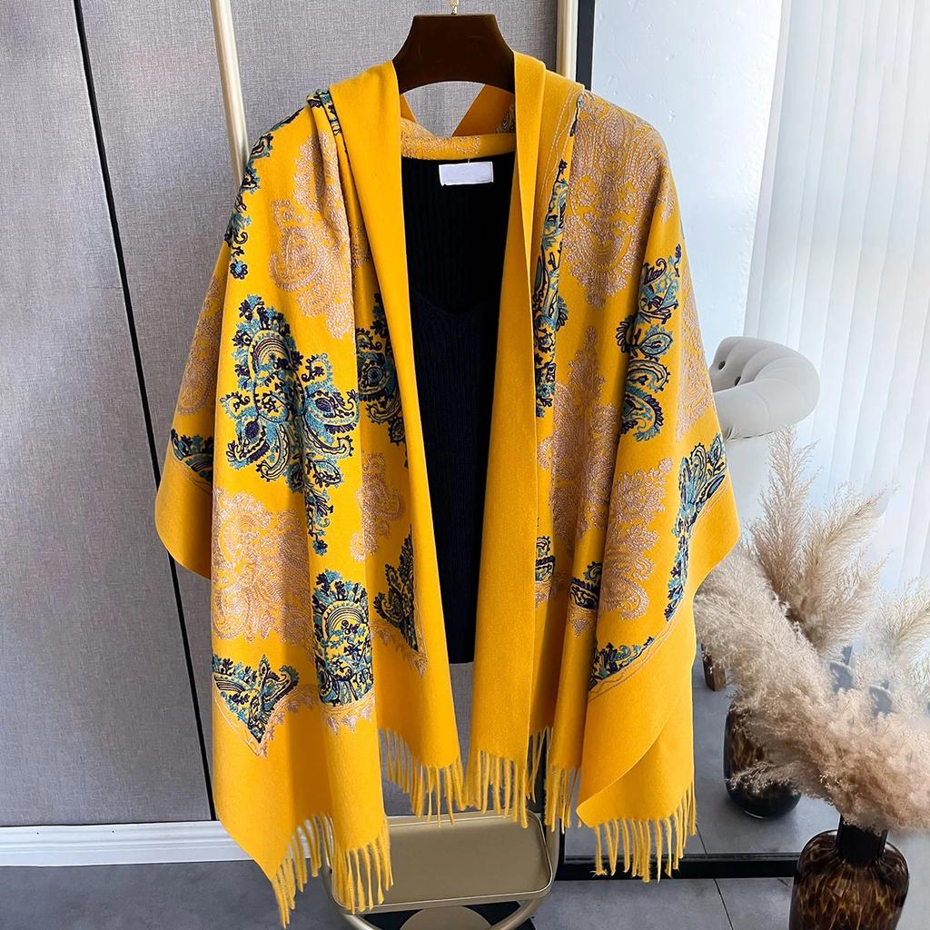 Winter Warm Cashmere Scarf for Women Embroidery Pashmina Blanket Thick Shawl Wrap Neckerchief Fashion Bufanda Echarpe Poncho