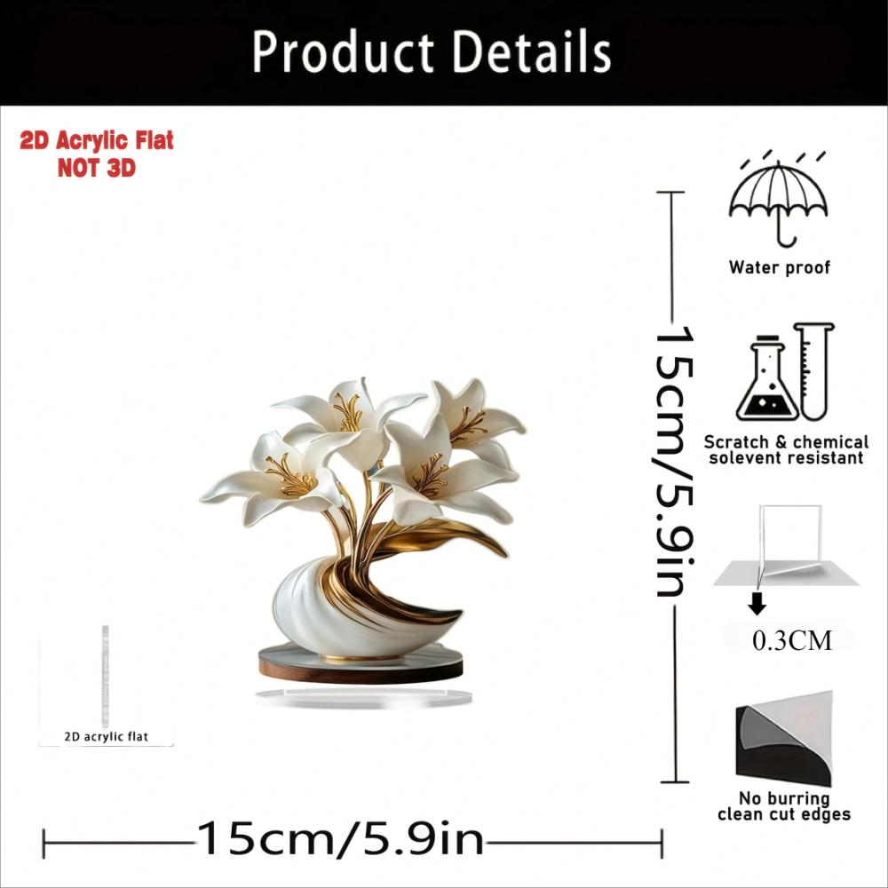 2D плоская декоративная акриловая ваза и декоративные элементы в форме лилии для спальни, гостиной, офиса | Кафе, Свадьба, Мемориал, День рождения, Пасха
