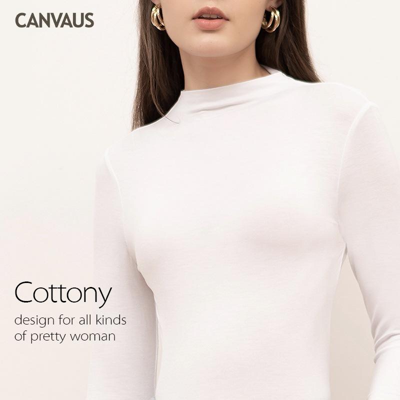 CANVAUS Осенняя тонкая однотонная рубашка с высоким воротником и длинными рукавами, футболка, верхняя женская одежда