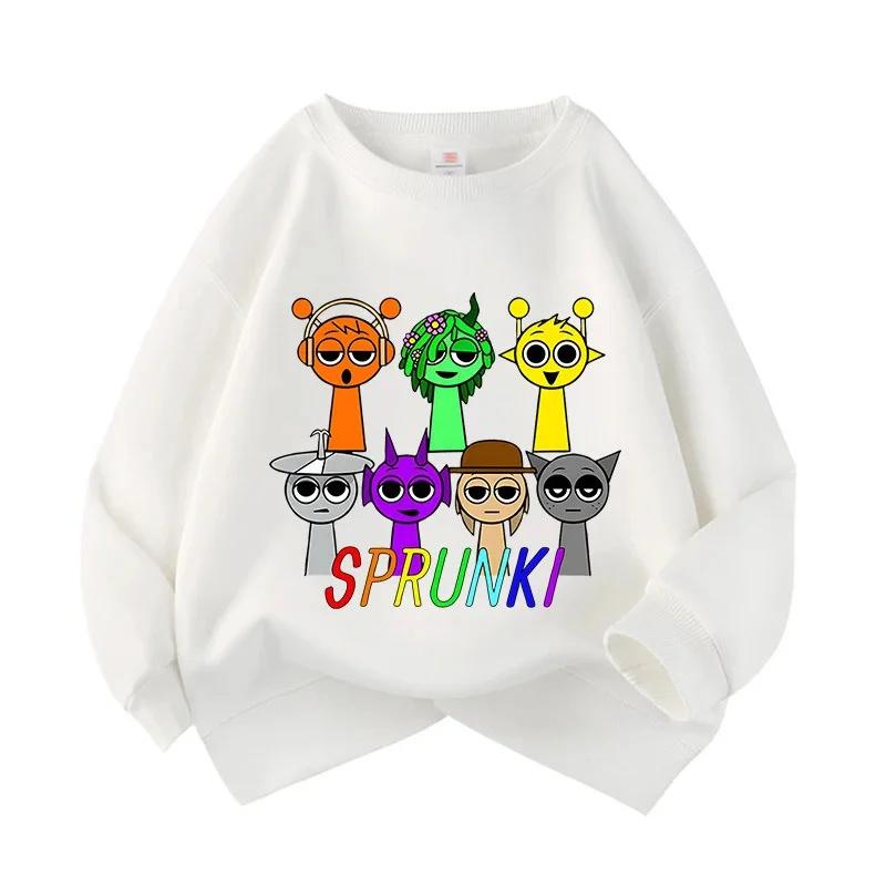 Sprunki Cartoon Game Printed Pullover Anime Rhythm Box Loose Hoodies Spring Autumn Children Clothes Round Neck Tops