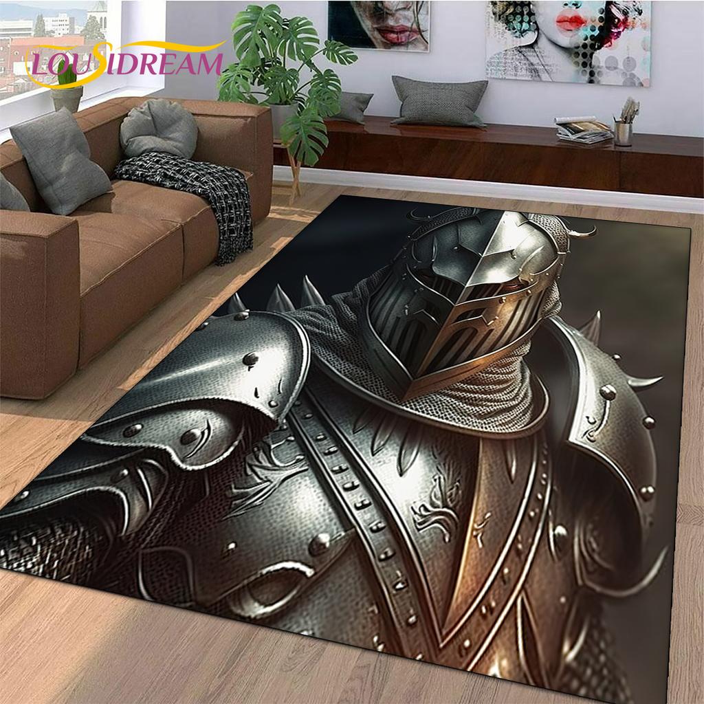 Knight Templar Cavalier Crusaders Cartoon Rug Carpet for Living Room Bedroom Decor,Non-slip Decoration for Sofa Doormat Gift Kid