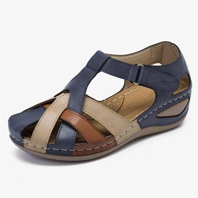 2024 Новые летние женские сандалии Baotou Flat Casual Shoes Slip-On Buckle Strap Sandals Color Block Women's Daily Comfort