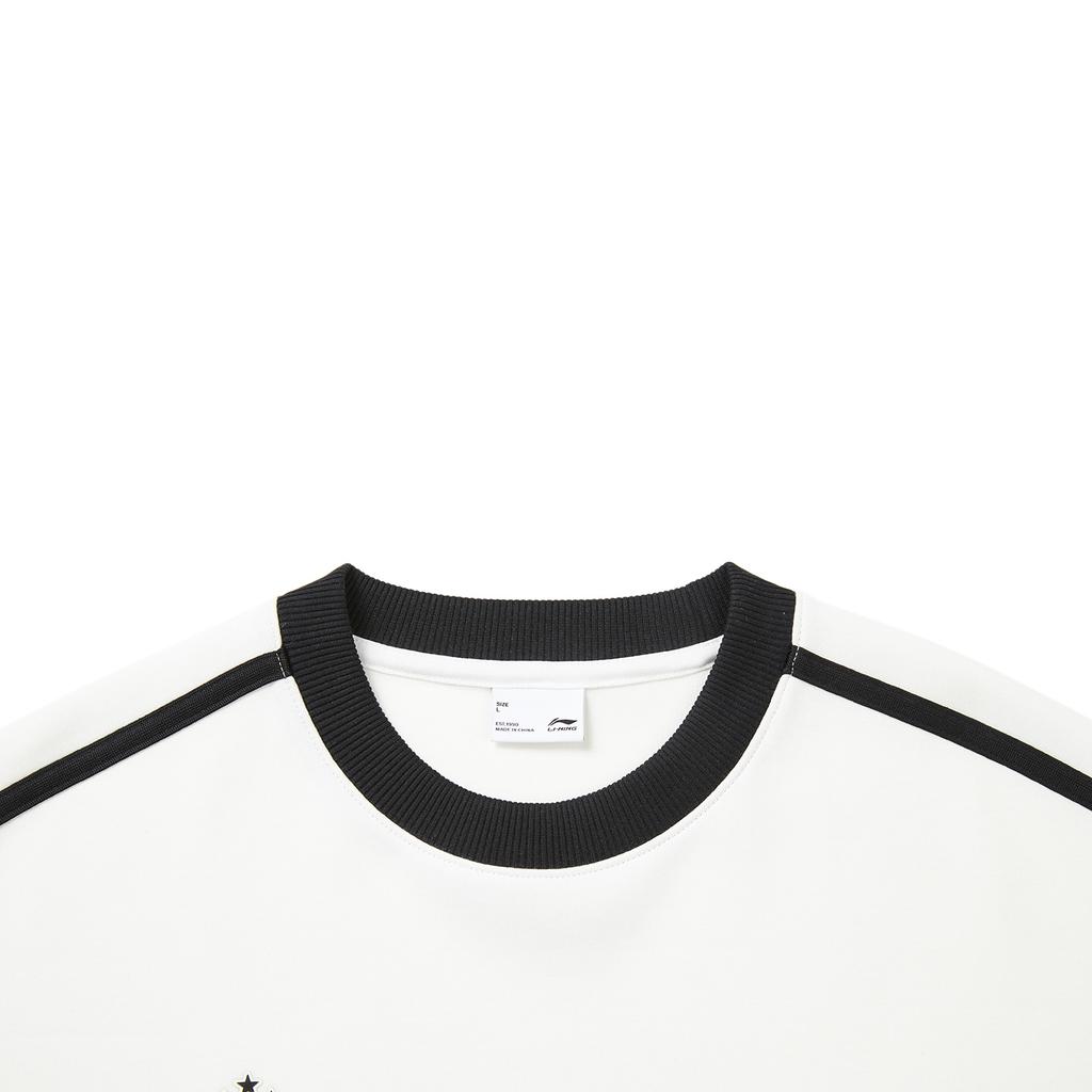 Li Ning Sports Lifestyle Series Свитшот унисекс с круглым вырезом, свободного кроя, в стиле кэжуал, в ретро-цветовой блок, с буквенными полосами, универсальный, молочно-белый AWDVF87-1