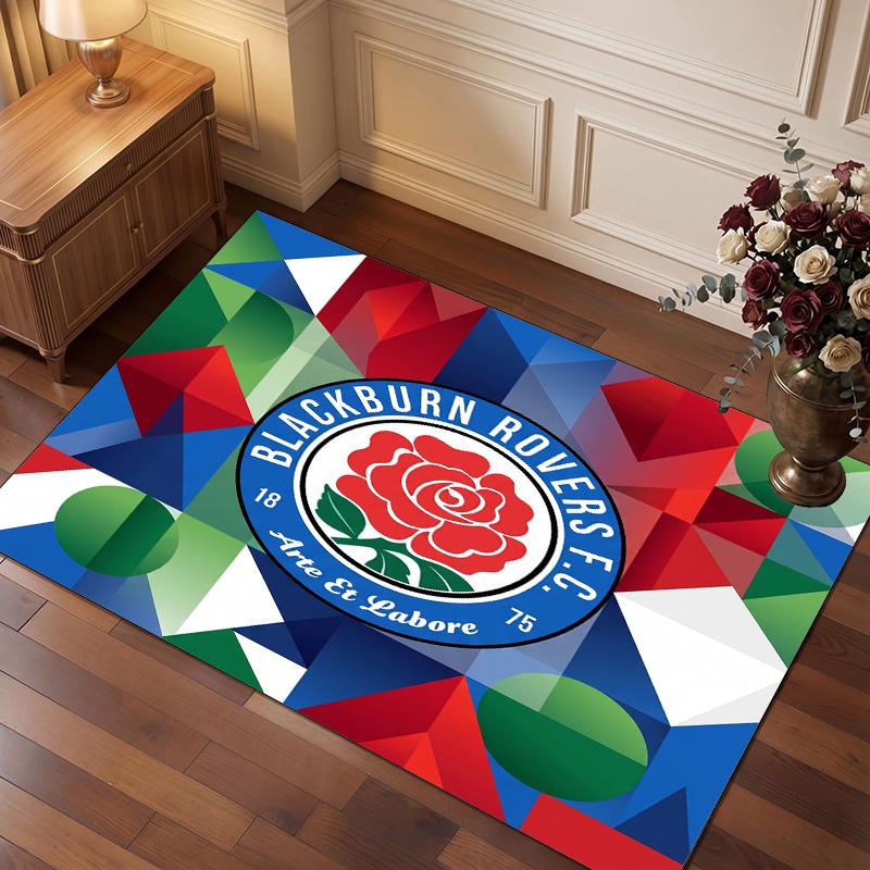 Blackburn Rovers Football Print Crystal Velvet Rug, Comfortable Water Absorbent Non Slip Indoor Floor Carpet