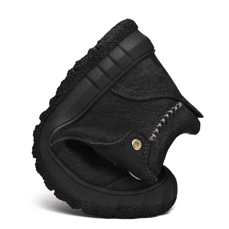 Men's Hiking Leather Boots High Top Plush Outdoor Cotton Shoes Large Size 39-46