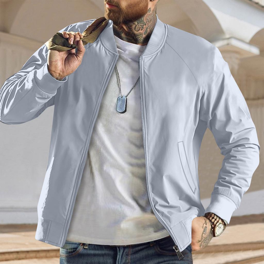 Men's Solid Color Baseball Jacket Versatile Trendy Jacket Casual Sports Stand Collar Coat