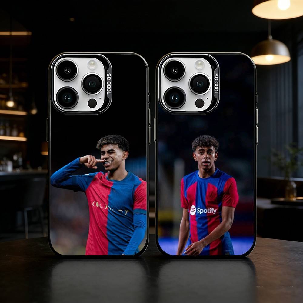 Спортивный чехол L-Lamine Y-Yamal STAR для iPhone 17 16 15 14 13 12 11 Pro Max Plus Серебристый Матовый Черный